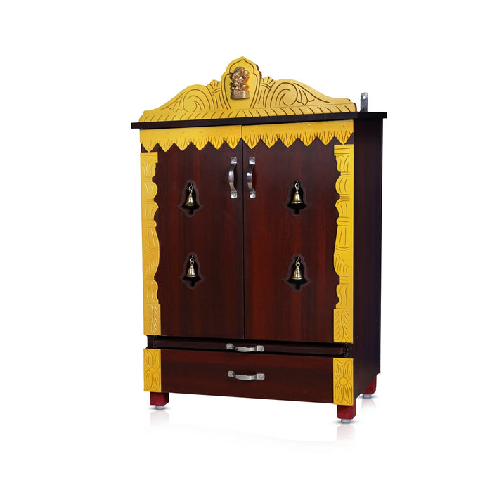 Pooja Mandir With Doors - 40 x 25 Inches | Wooden Mandir/ Bell With Leg Puja Stand/ Wooden Temple for Home