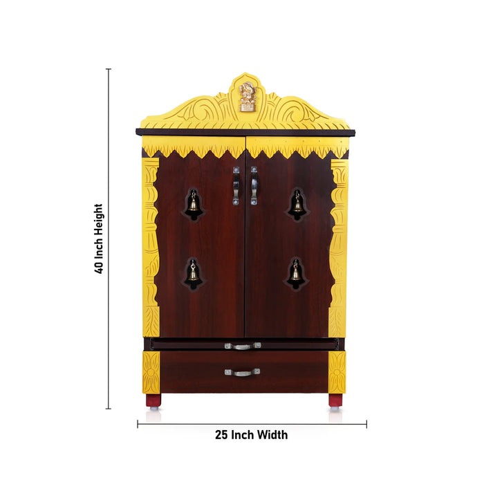 Pooja Mandir With Doors - 40 x 25 Inches | Wooden Mandir/ Bell With Leg Puja Stand/ Wooden Temple for Home