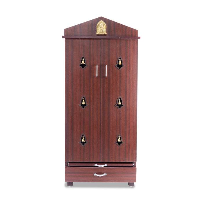 Pooja Mandir With Door | Inner 42 X 24 Inch/ Outer 60 X 25 Inch/ Puja Stand With Bell/ Wooden Temple For Home