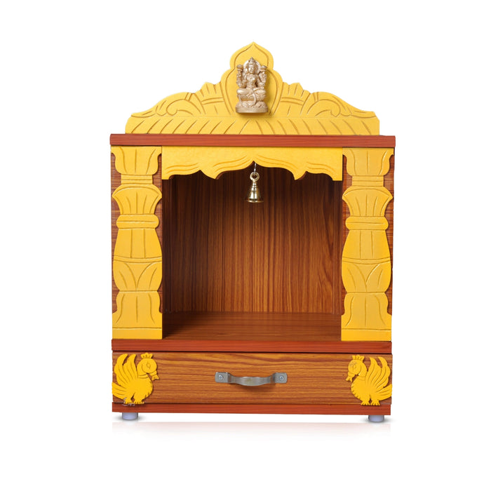 Pooja Mandir With Bell - Inner 12 x 9 Inches, Outer 23 x 17 Inches | Puja Stand/ Open Wooden Temple for Home