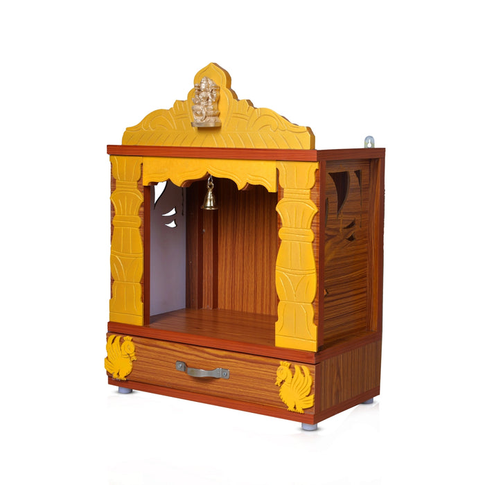 Pooja Mandir With Bell - Inner 12 x 9 Inches, Outer 23 x 17 Inches | Puja Stand/ Open Wooden Temple for Home