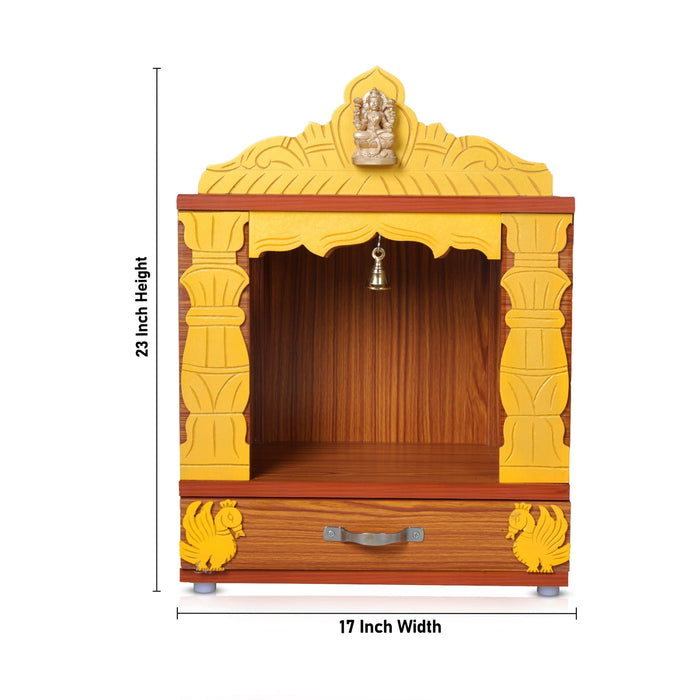Pooja Mandir With Bell - Inner 12 x 9 Inches, Outer 23 x 17 Inches | Puja Stand/ Open Wooden Temple for Home