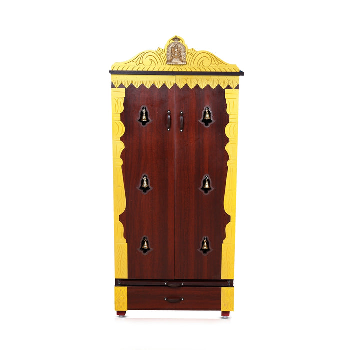 Wooden Temple With Doors | Inner 47 x 24 Inches/ Outer 57 x 25 Inches/ Pooja Mandir With Bell for Home