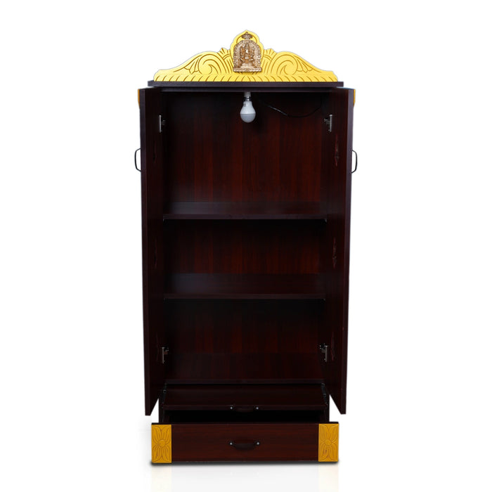 Wooden Temple With Doors | Inner 47 x 24 Inches/ Outer 57 x 25 Inches/ Pooja Mandir With Bell for Home