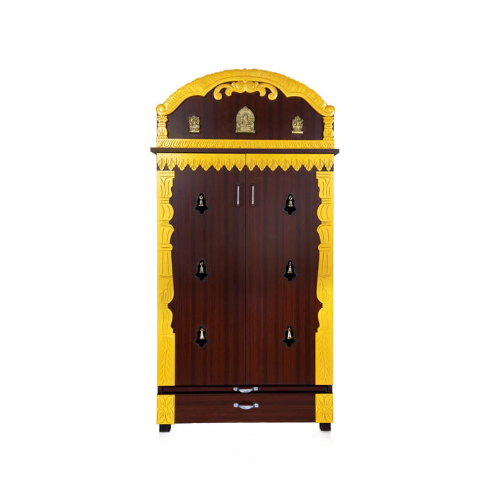 Pooja Mandir With Doors - 62 x 32 Inches | Bell With Leg Puja Stand/ Puja Mandapam/ Wooden Temple for Home