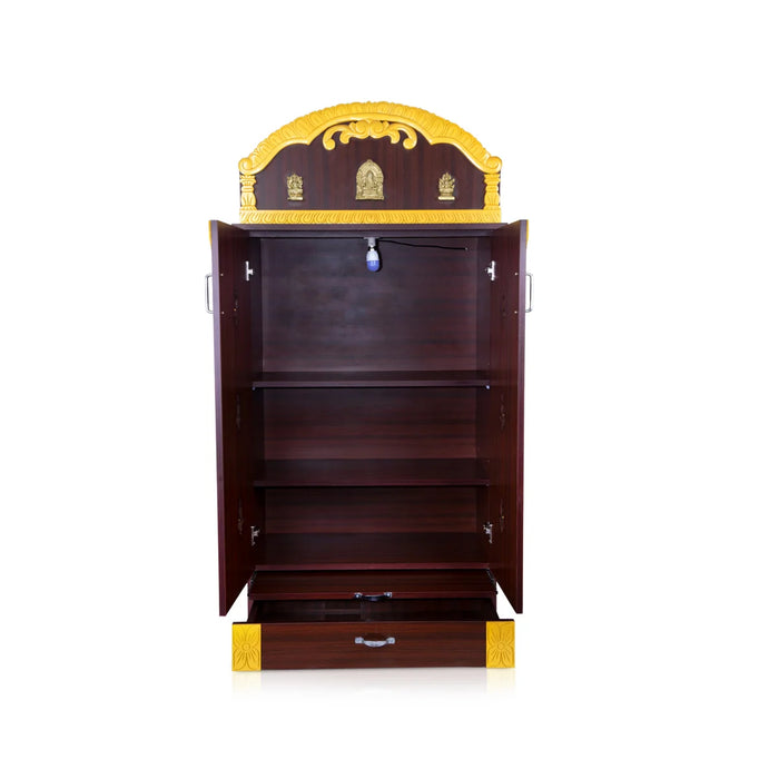 Pooja Mandir With Doors - 62 x 32 Inches | Bell With Leg Puja Stand/ Puja Mandapam/ Wooden Temple for Home