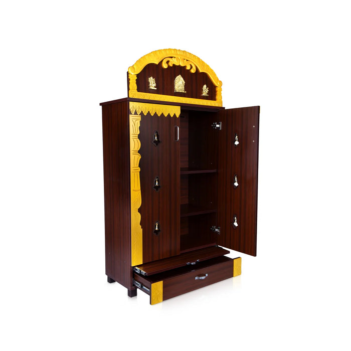 Pooja Mandir With Doors - 62 x 32 Inches | Bell With Leg Puja Stand/ Puja Mandapam/ Wooden Temple for Home