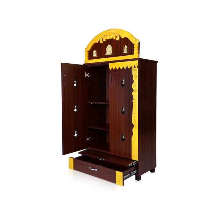 Pooja Mandir With Doors - 62 x 32 Inches | Bell With Leg Puja Stand/ Puja Mandapam/ Wooden Temple for Home