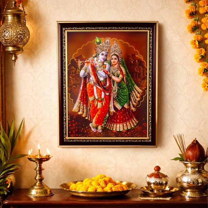 Radha Krishna Picture Frame - 14 x 10 Inches | Radhakrishnar Photo Frame for Pooja