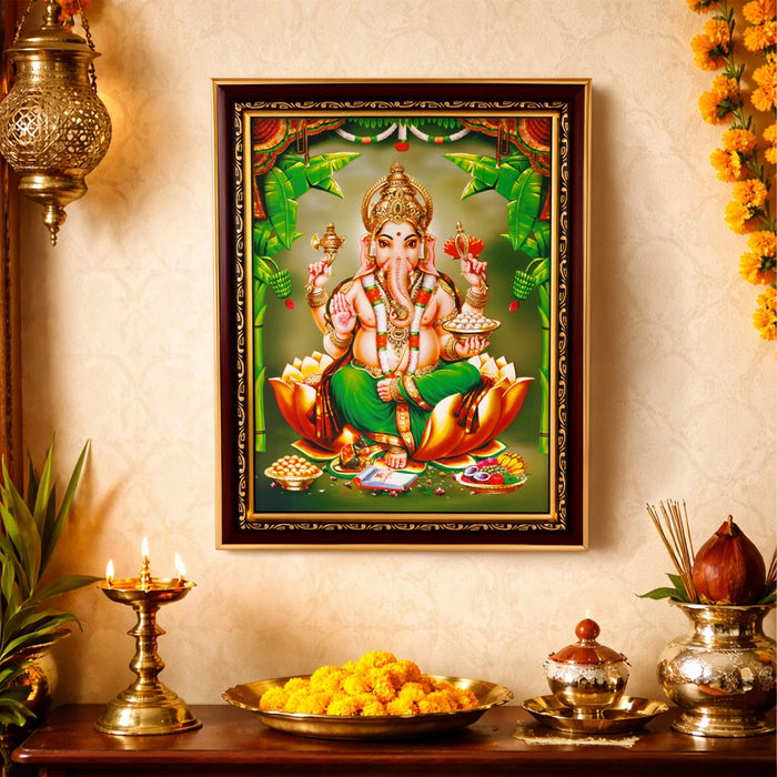 Ganesha Photo Frame - 14 x 10 Inches | Lord Vinayagar Wall Frame for Home & Pooja Space