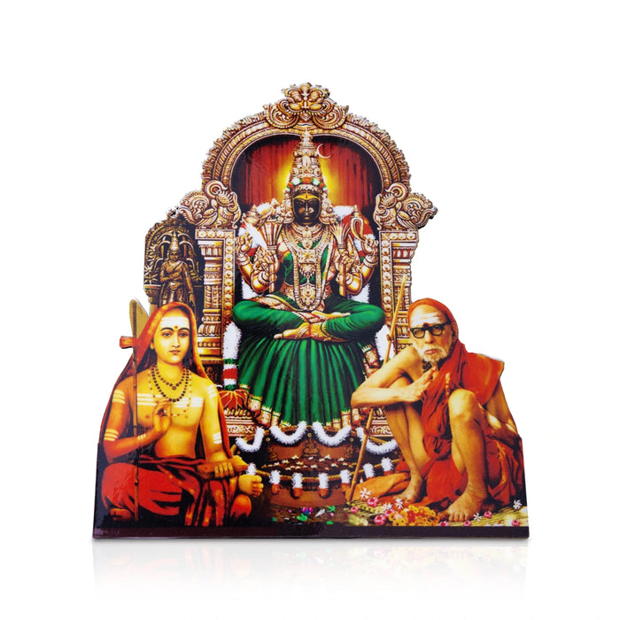 Kamatchi With Maha Periyava Photo Stand - 6 x 5 Inches | Cutout Holder/ Picture Stand for Pooja Room