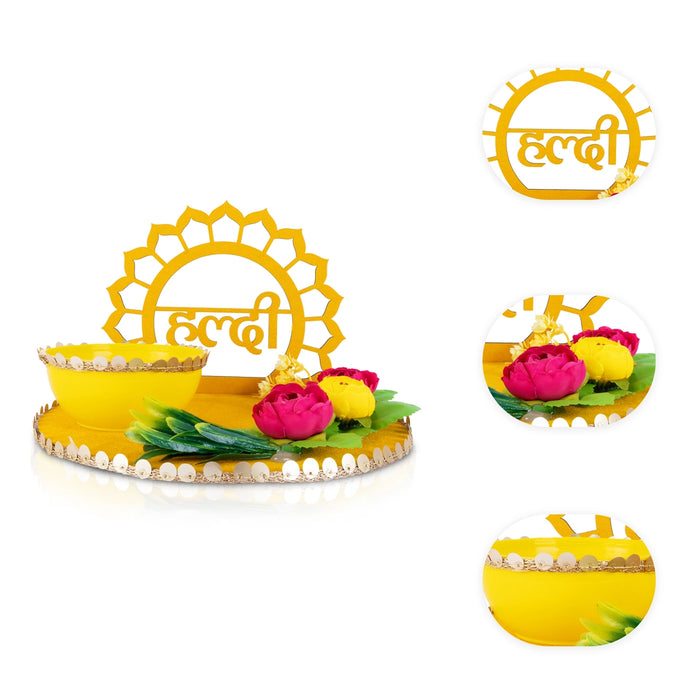 Haldi Platter - 7 x 9.5 Inches | Haldi Box/ Decorative Plate/ Wedding Platter for Haldi & Mehendi Ceremony