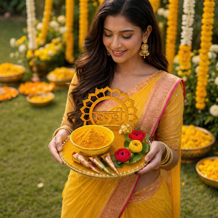 Haldi Platter - 7 x 9.5 Inches | Haldi Box/ Decorative Plate/ Wedding Platter for Haldi & Mehendi Ceremony