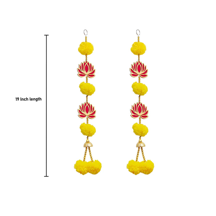 Toran Set - 19 Inches | 2 Pcs/ Lotus with Marigold Design Side Thoranam/ Door Hanger for Home Decor
