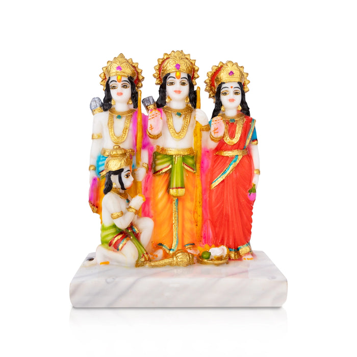 Ram Darbar Murti With Base - 8 X 6.5 Inches | Marble Dust Murti/ Coloured Ram Darbar Idol For Worship & Gifting