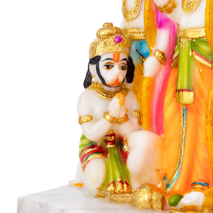 Ram Darbar Murti With Base - 8 X 6.5 Inches | Marble Dust Murti/ Coloured Ram Darbar Idol For Worship & Gifting