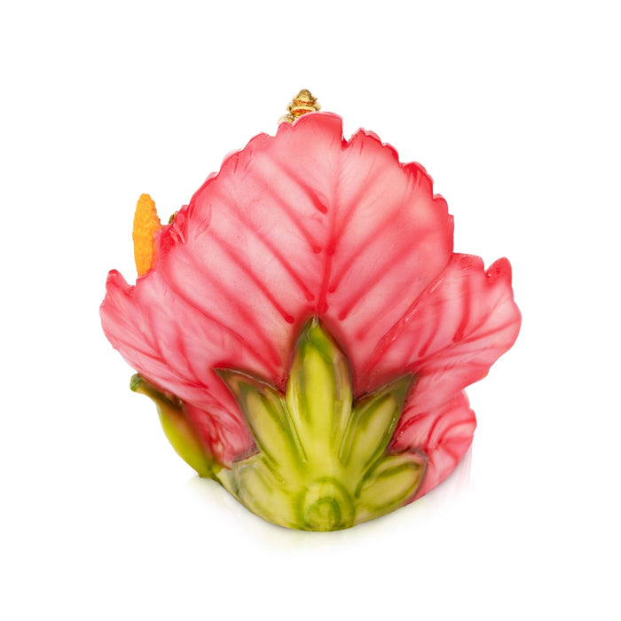 Ganesh Murti Sitting On Hibiscus Flower- 7 X 7 Inches | Marble Dust Murti/ Painted Vinayaka Statue For Worship