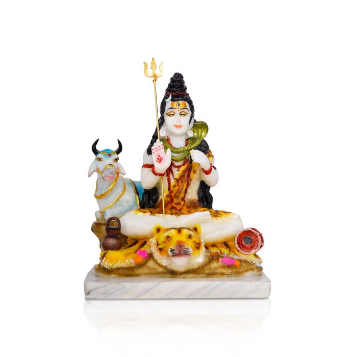 Shiva Statue With Nandi Statue - 10.5 X 8 Inches | Marble Dust Murti/ Coloured Shiv Statue For Pooja & Gifting