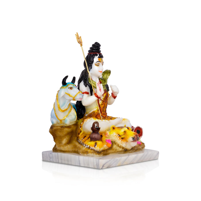 Shiva Statue With Nandi Statue - 10.5 X 8 Inches | Marble Dust Murti/ Coloured Shiv Statue For Pooja & Gifting