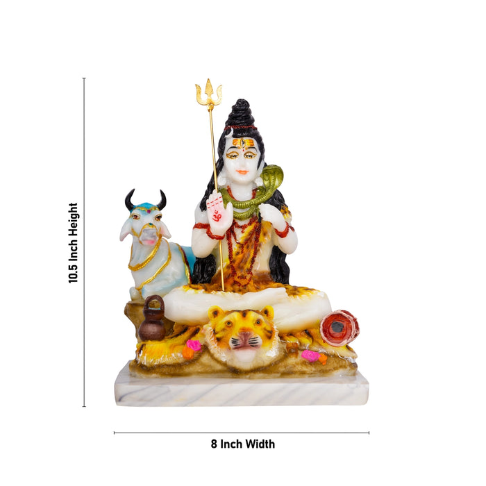 Shiva Statue With Nandi Statue - 10.5 X 8 Inches | Marble Dust Murti/ Coloured Shiv Statue For Pooja & Gifting