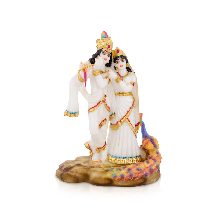 Radha Krishna Murti With Peacock - 8 X 5.5 Inches | Standing Radha Krishna Idol/ Marble Murti For Home Decor
