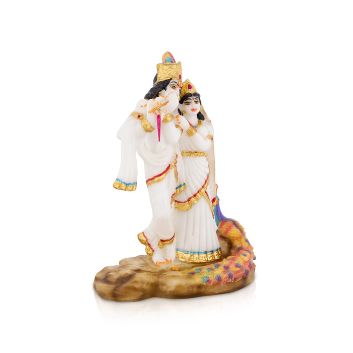 Radha Krishna Murti With Peacock - 8 X 5.5 Inches | Standing Radha Krishna Idol/ Marble Murti For Home Decor