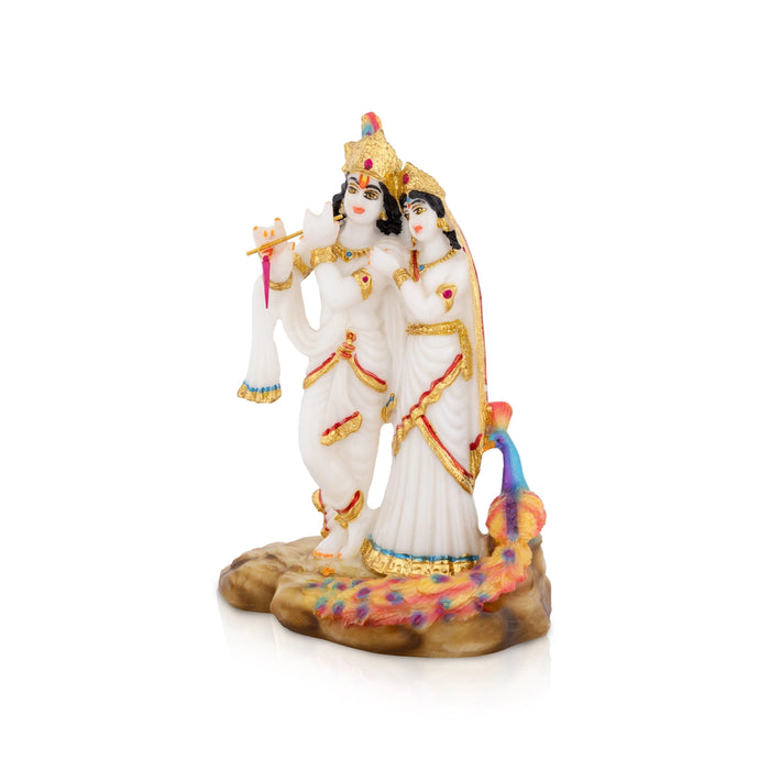 Radha Krishna Murti With Peacock - 8 X 5.5 Inches | Standing Radha Krishna Idol/ Marble Murti For Home Decor