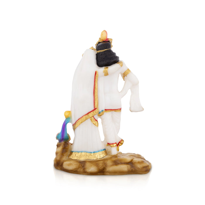Radha Krishna Murti With Peacock - 8 X 5.5 Inches | Standing Radha Krishna Idol/ Marble Murti For Home Decor