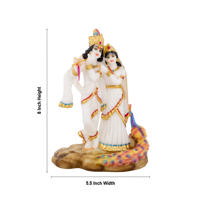 Radha Krishna Murti With Peacock - 8 X 5.5 Inches | Standing Radha Krishna Idol/ Marble Murti For Home Decor