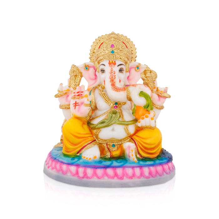 Ganesh Murti Sitting On Base - 7.5 X 6 Inches | Marble Dust Murti/ Ganpati Murti/ Vinayaka Idol For Worship