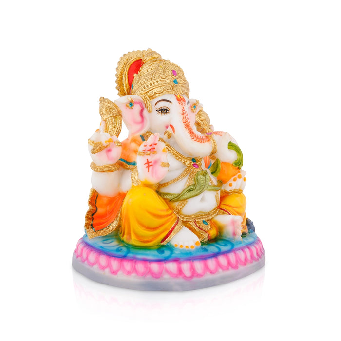 Ganesh Murti Sitting On Base - 7.5 X 6 Inches | Marble Dust Murti/ Ganpati Murti/ Vinayaka Idol For Worship