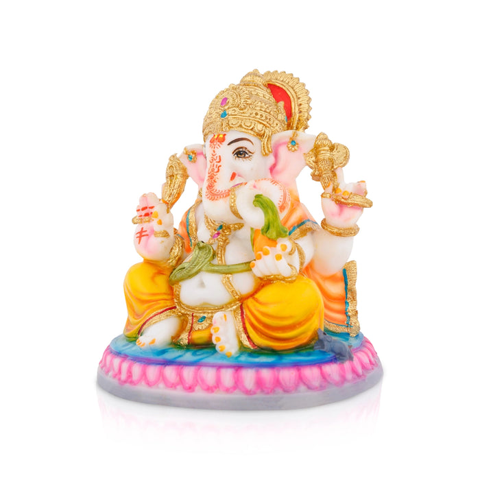 Ganesh Murti Sitting On Base - 7.5 X 6 Inches | Marble Dust Murti/ Ganpati Murti/ Vinayaka Idol For Worship