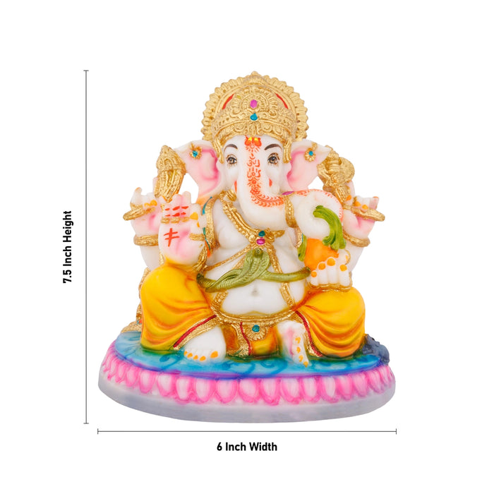 Ganesh Murti Sitting On Base - 7.5 X 6 Inches | Marble Dust Murti/ Ganpati Murti/ Vinayaka Idol For Worship