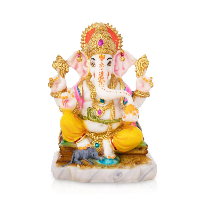 Ganesh Murti- 6.5 X 4.5 Inches | Sitting Ganpati Murti/ Marble Dust Murti/ Painted Vinayaka Statue For Worship