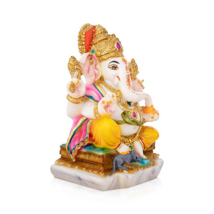 Ganesh Murti- 6.5 X 4.5 Inches | Sitting Ganpati Murti/ Marble Dust Murti/ Painted Vinayaka Statue For Worship
