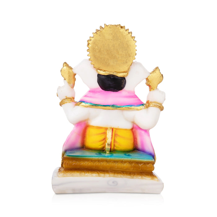 Ganesh Murti- 6.5 X 4.5 Inches | Sitting Ganpati Murti/ Marble Dust Murti/ Painted Vinayaka Statue For Worship