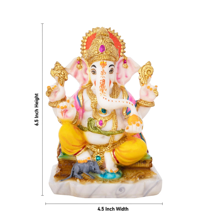 Ganesh Murti- 6.5 X 4.5 Inches | Sitting Ganpati Murti/ Marble Dust Murti/ Painted Vinayaka Statue For Worship