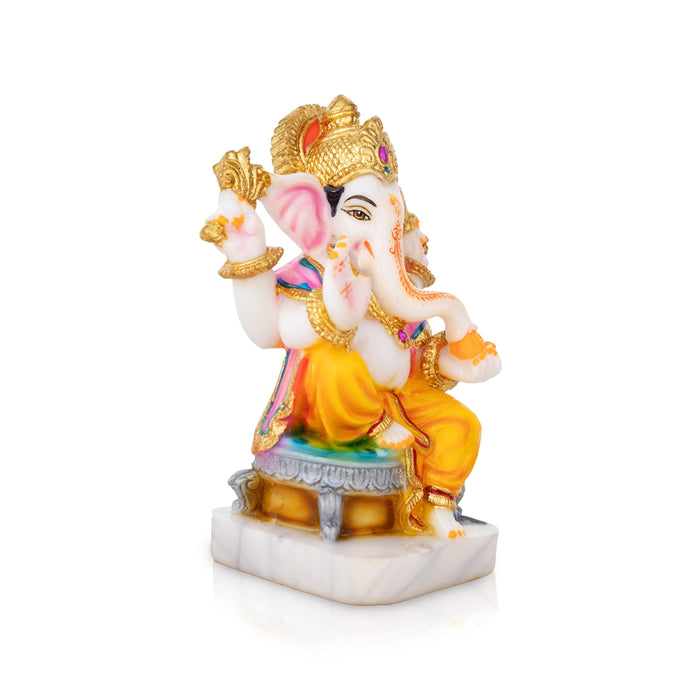 Ganesh Murti Sitting On Bajot - 7.5 X 6 Inches | Marble Dust Murti/ Painted Vinayaka Statue For Worship