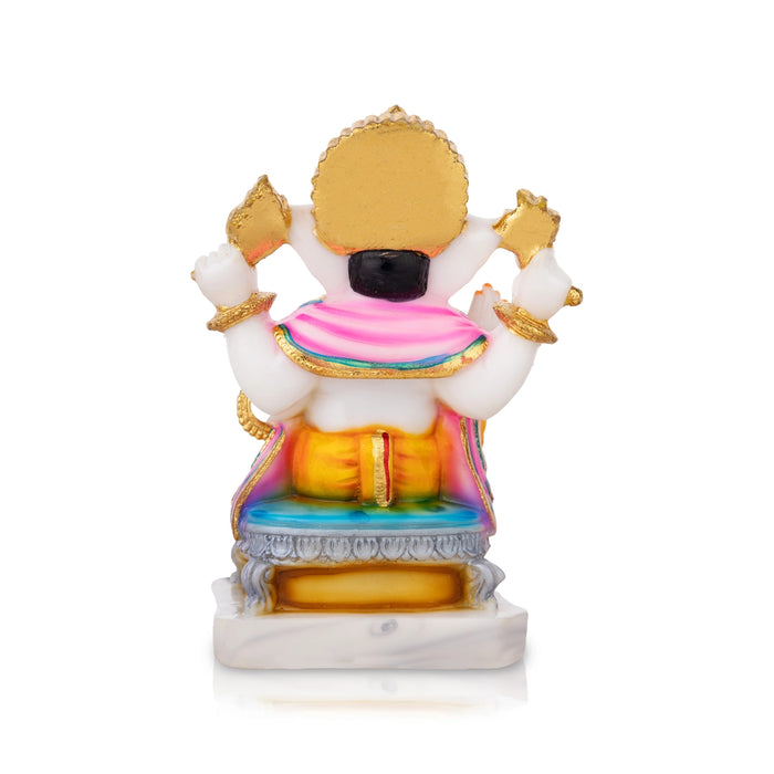 Ganesh Murti Sitting On Bajot - 7.5 X 6 Inches | Marble Dust Murti/ Painted Vinayaka Statue For Worship