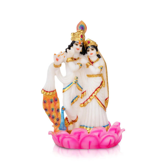 Radha Krishna Statue Standing On Lotus Base - 8 x 5 Inches | Marble Dust Murti/ Radha Krishna Murti for Pooja