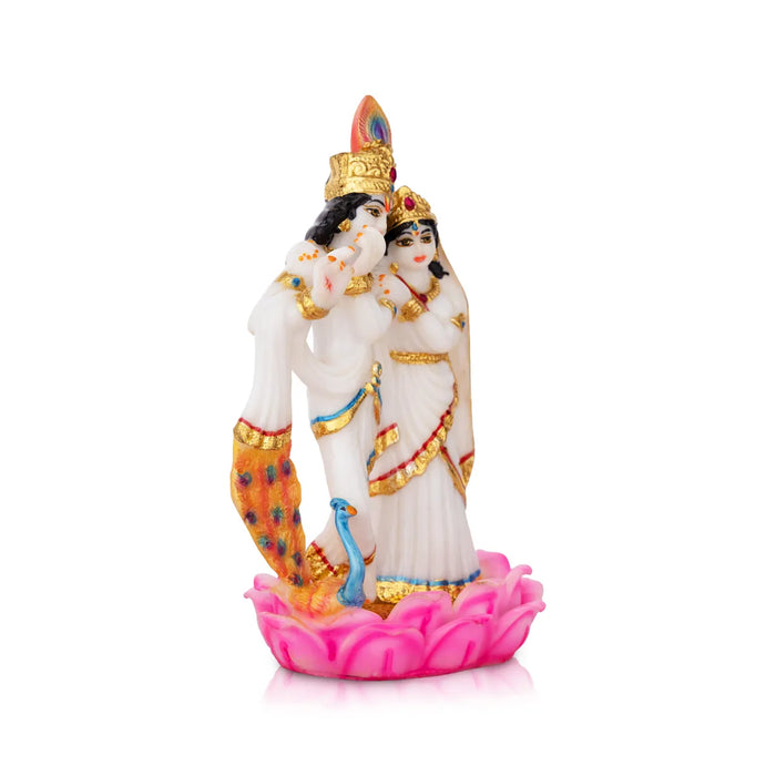 Radha Krishna Statue Standing On Lotus Base - 8 x 5 Inches | Marble Dust Murti/ Radha Krishna Murti for Pooja