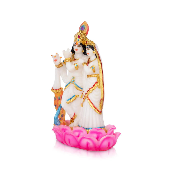 Radha Krishna Statue Standing On Lotus Base - 8 x 5 Inches | Marble Dust Murti/ Radha Krishna Murti for Pooja