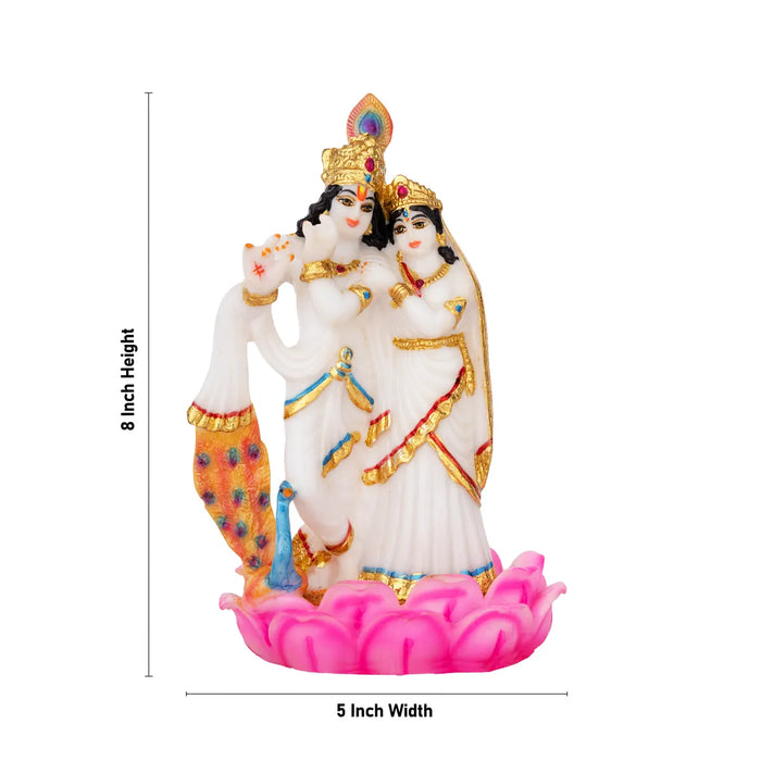 Radha Krishna Statue Standing On Lotus Base - 8 x 5 Inches | Marble Dust Murti/ Radha Krishna Murti for Pooja