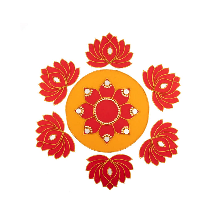 Rangoli Design Set - 8 Inches | 7 Pcs/ Velvet Muggulu Sticker/ Lotus Design Artificial Rangoli/ Kolam Sticker for Floor