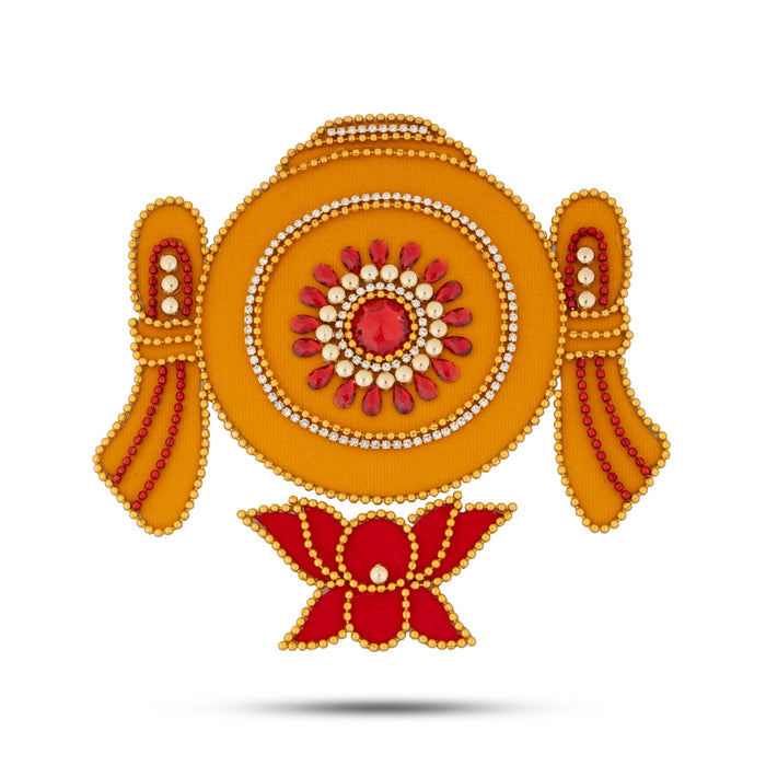 Shank Chakra Namam Rangoli Sticker - 5 x 4.5 Inches | Velvet Muggulu/ Artificial Rangoli for Pooja Room Decor