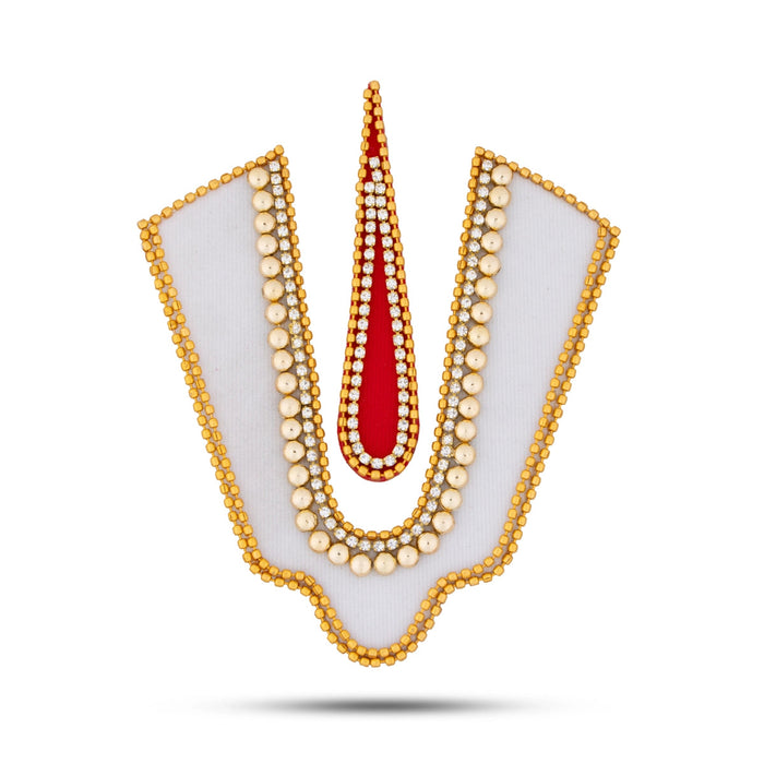 Shank Chakra Namam Rangoli Sticker - 5 x 4.5 Inches | Velvet Muggulu/ Artificial Rangoli for Pooja Room Decor