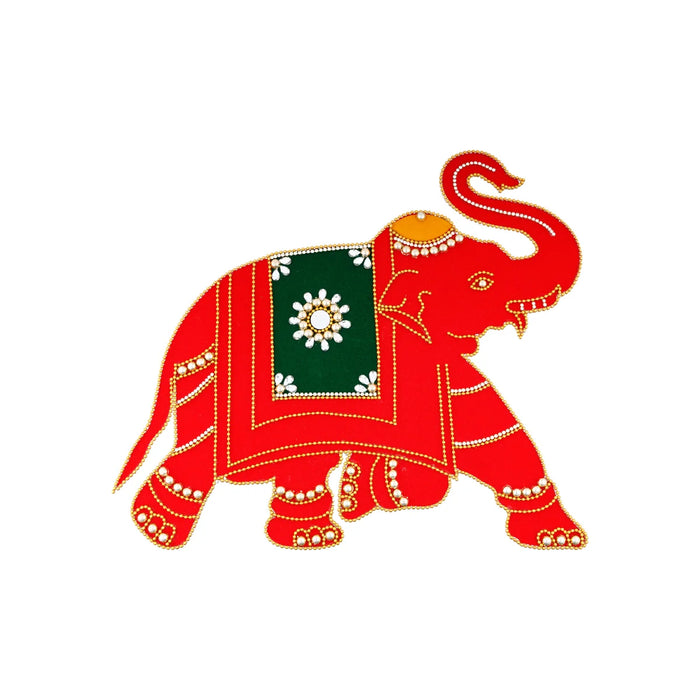 Rangoli Sticker - 10 x 12 Inches | Velvet Kolam Sticker/ Elephant Design Sticker for Pooja Decor