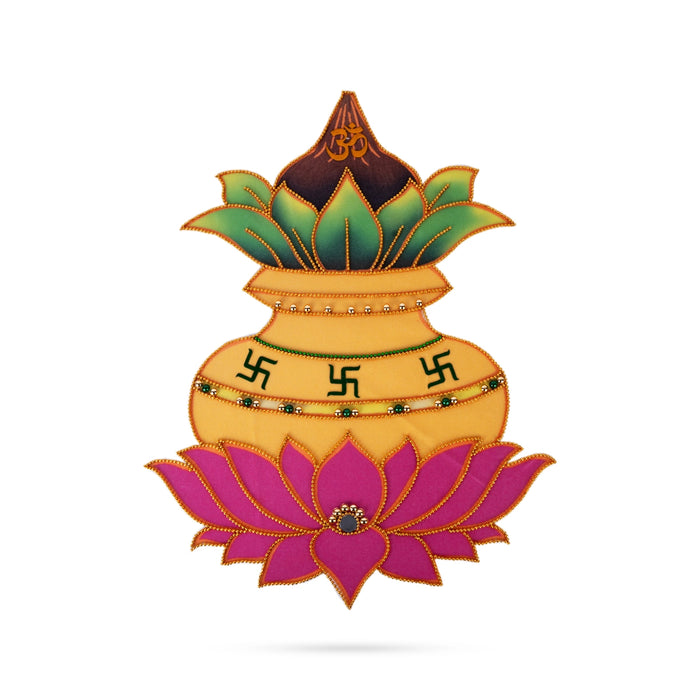 Rangoli Sticker - 15 x 11 Inches | Kalash with Lotus Design Muggulu Sticker/ Kolam Sticker for Pooja Room