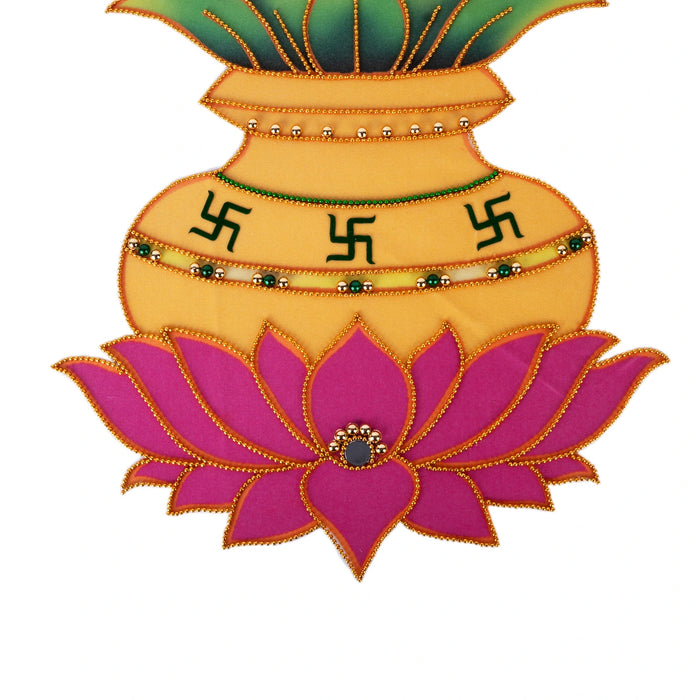 Rangoli Sticker - 15 x 11 Inches | Kalash with Lotus Design Muggulu Sticker/ Kolam Sticker for Pooja Room