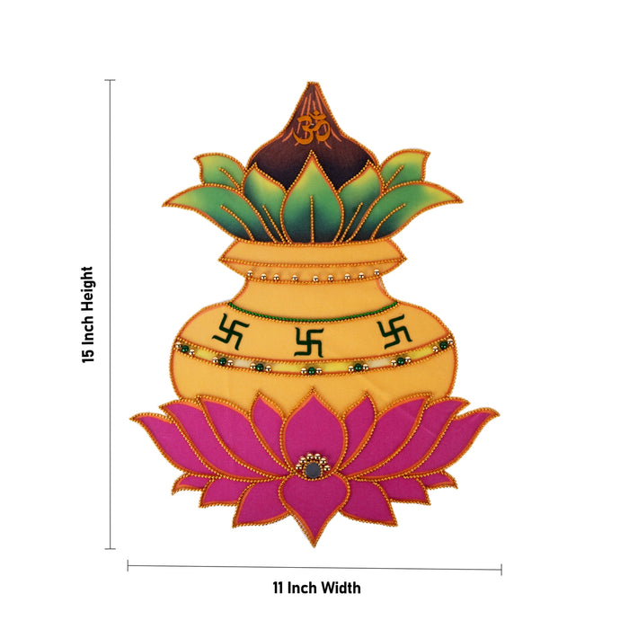 Rangoli Sticker - 15 x 11 Inches | Kalash with Lotus Design Muggulu Sticker/ Kolam Sticker for Pooja Room